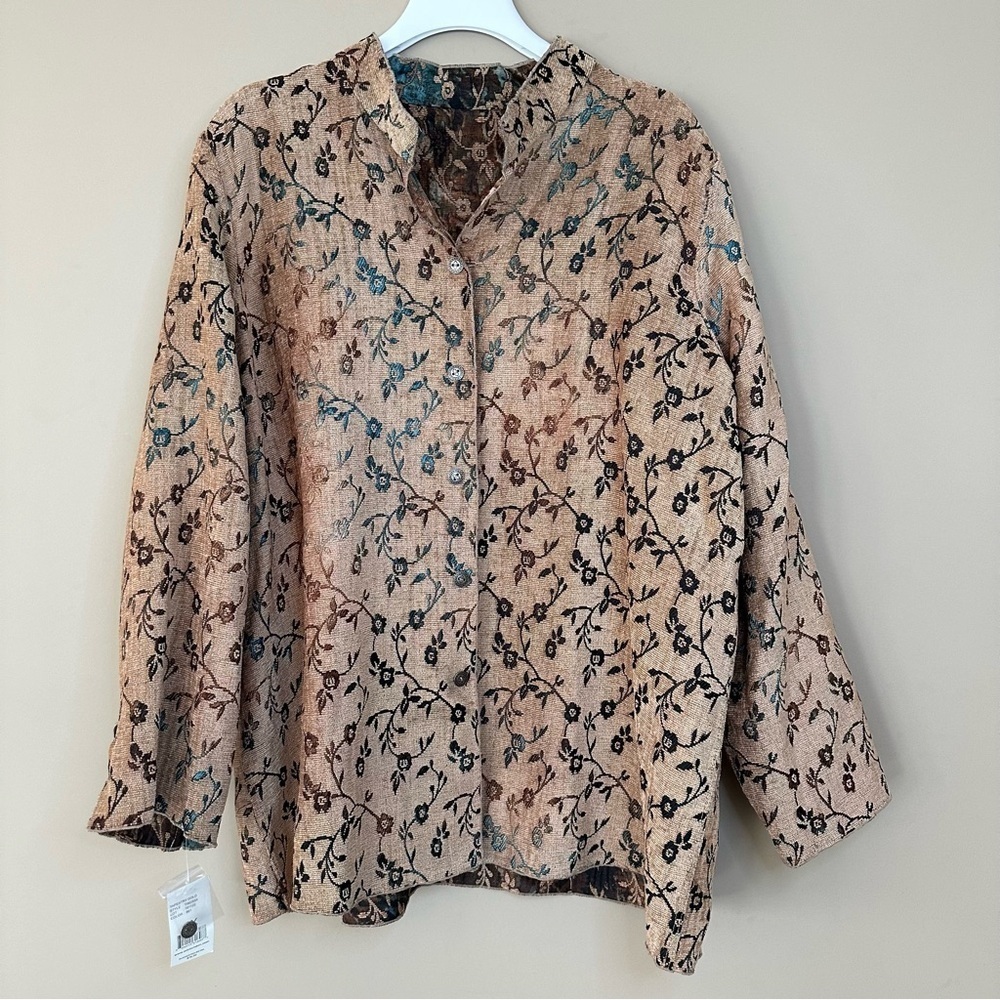 NEW ELCC Women 1X Floral Tapestry Jacket Reversible Blue Brown Gold Fall Winter - Picture 2 of 11
